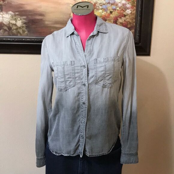 * Anthropologie Cloth & Stone Shirt Size XS Ombre Gray Long Sleeves Roll Button - Picture 1 of 8